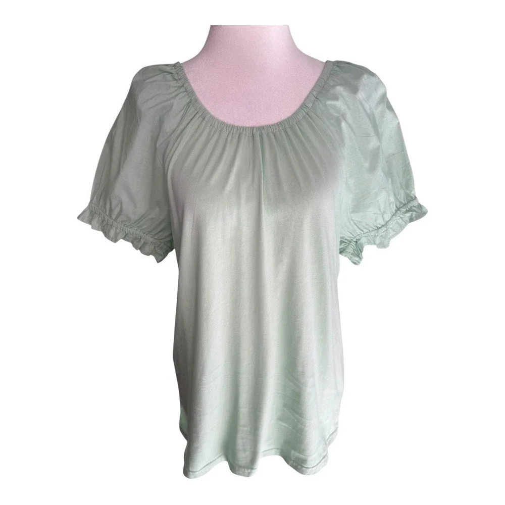 J. Crew Top Medium Green‎ Bow Tie Back Short Sleeve Blouse Summer Casual NWT
